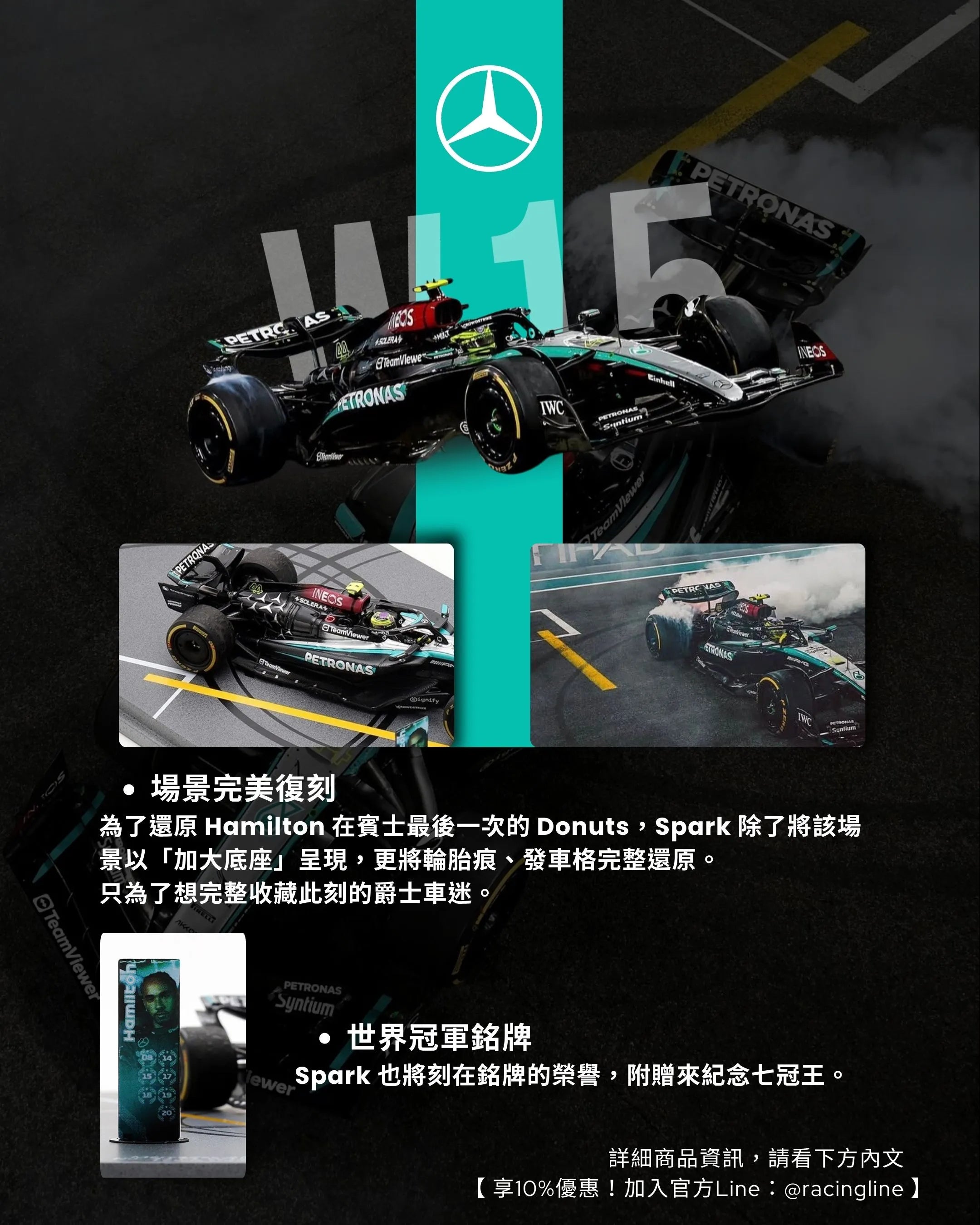 【現貨】Lewis Hamilton | 2024 Mercedes W15 Donuts 特別版(Abu Dhabi GP)