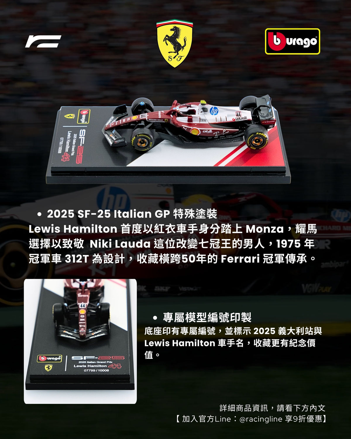 【現貨】Lewis Hamilton | 2025 SF-25 主場復古塗裝（Italian GP）