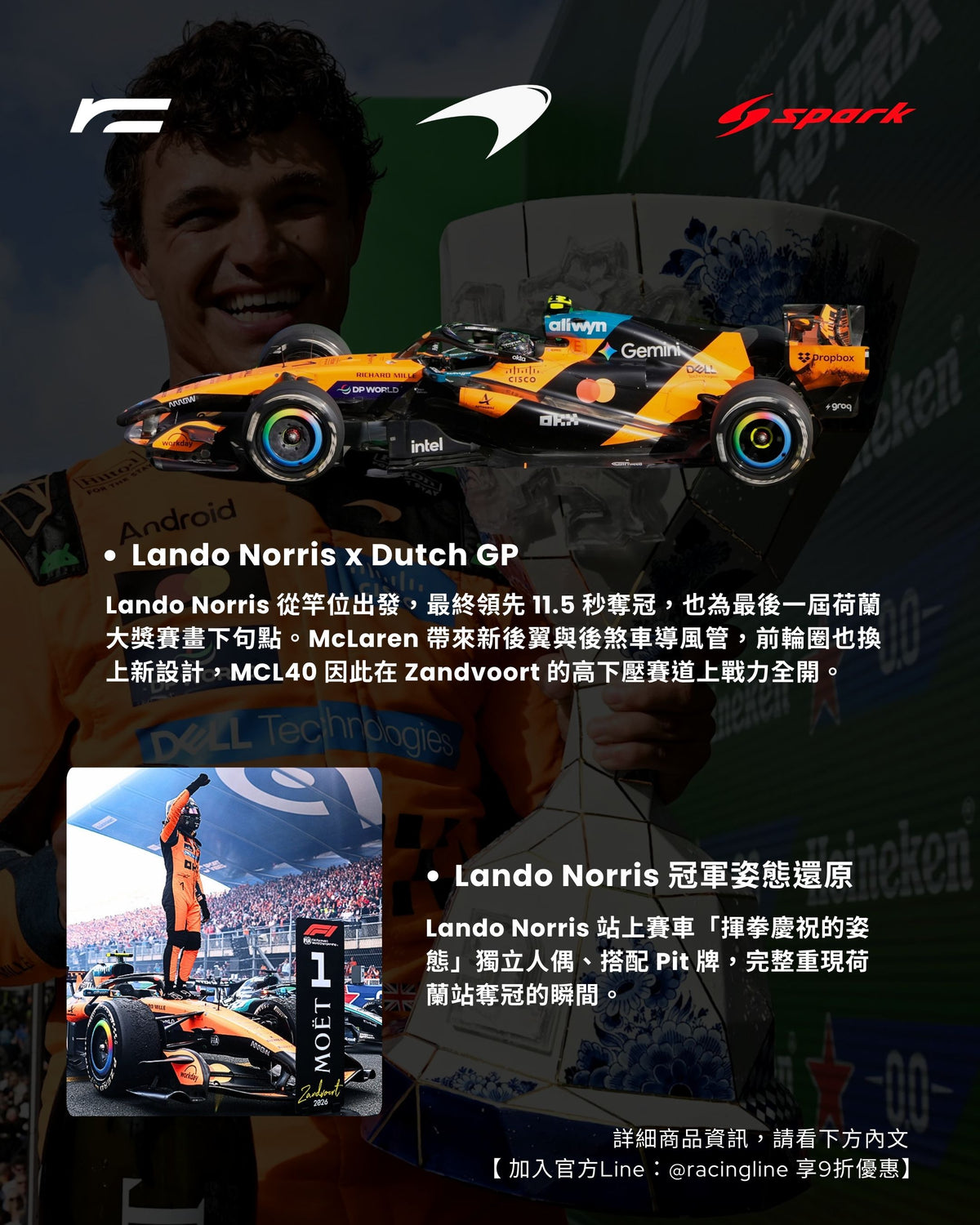 Lando Norris | 2026 McLaren MCL40 荷蘭站 冠軍模型（ Dutch GP）