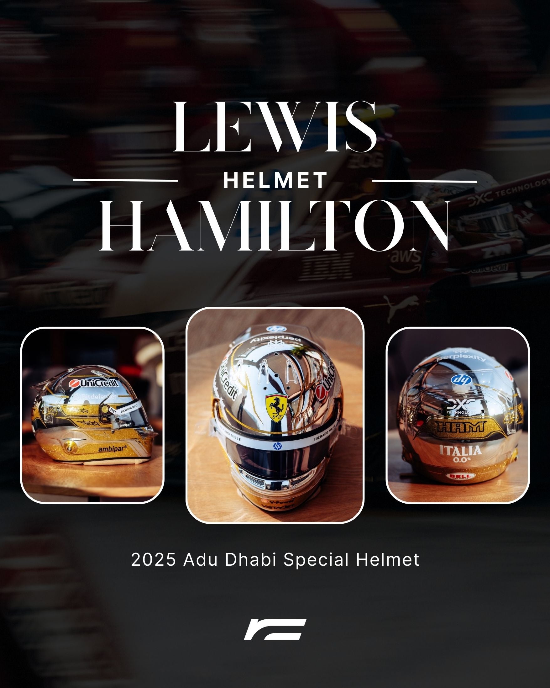 Looksmart 1:5 比例模型，Lewis Hamilton 2025 F1 阿布達比站 (Abu Dhabi GP) 法拉利車隊特別版頭盔。