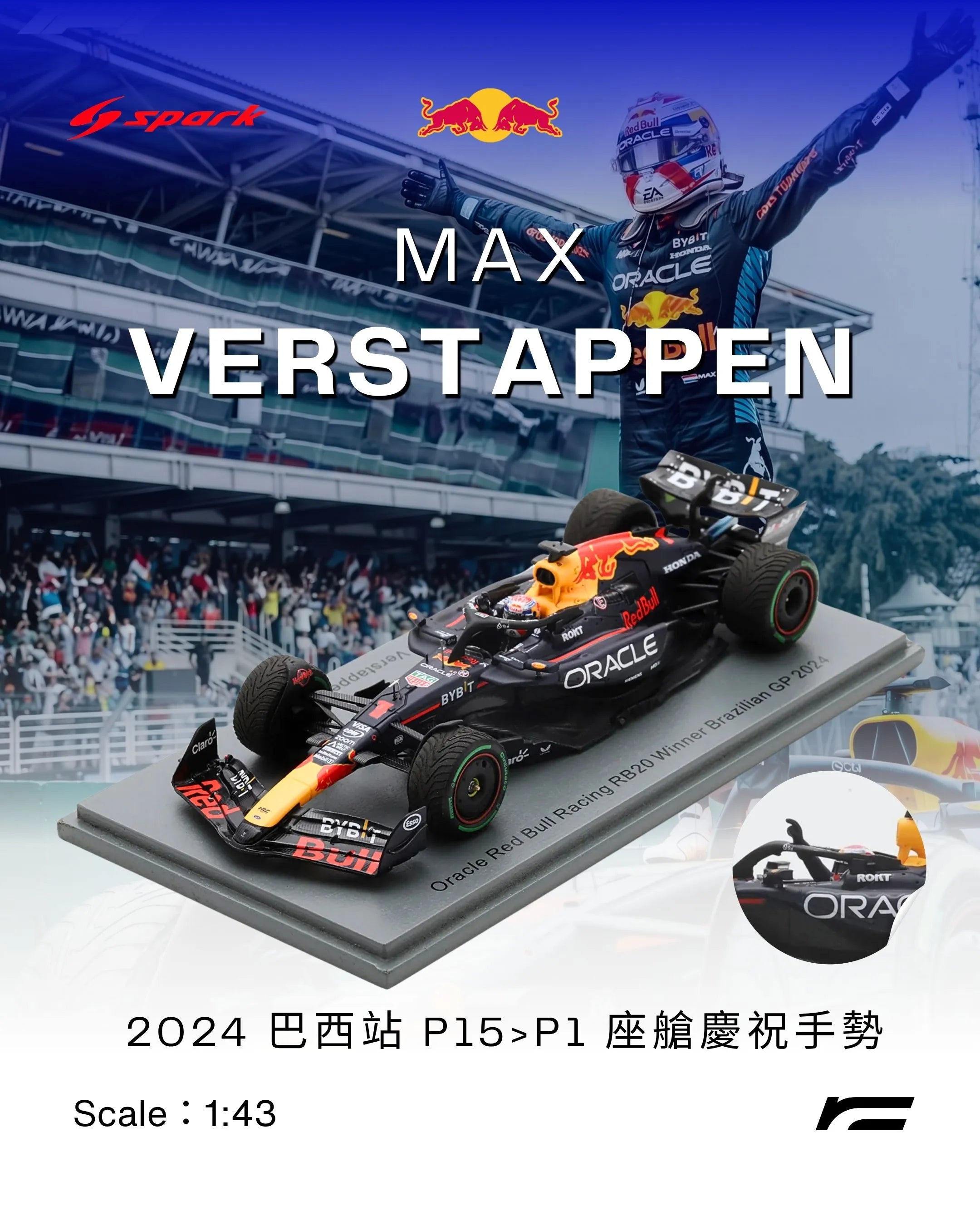 Max Verstappen | 2024 RB20 P15>P1 座艙慶祝手勢（BrazilianGP）
